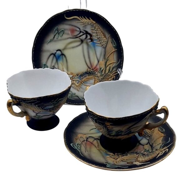 Vintage Dragon Ware Sango China Moriage Set of 4 Cups and Saucers Japan MCM - Picture 2 of 7